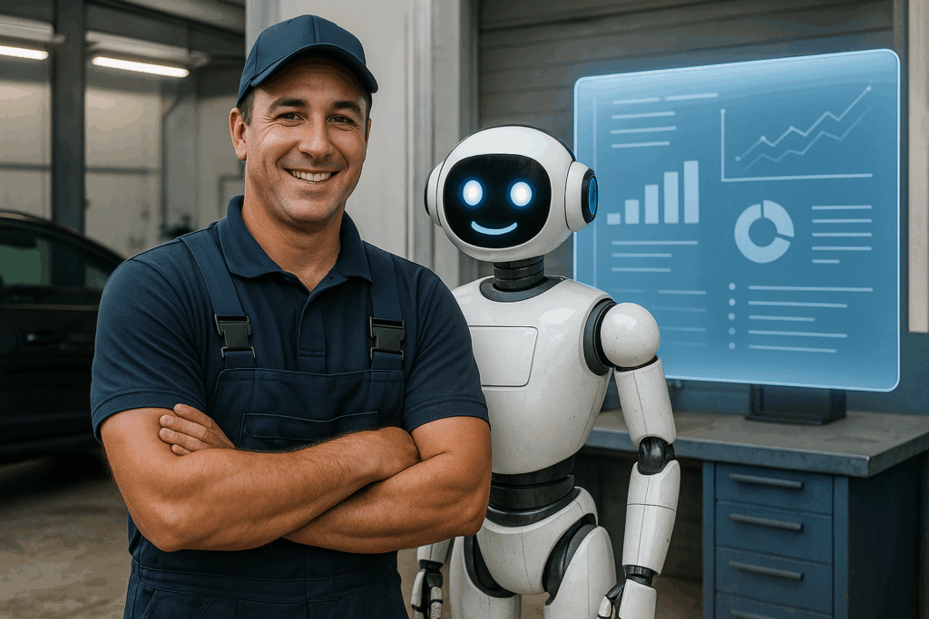 AI for Garage Door Businesses: Not Sci-Fi, Just Smart Marketing 20251022 0831 garage technician with robot remix 01k85ya056eq9r6ajfvgrf1wcd