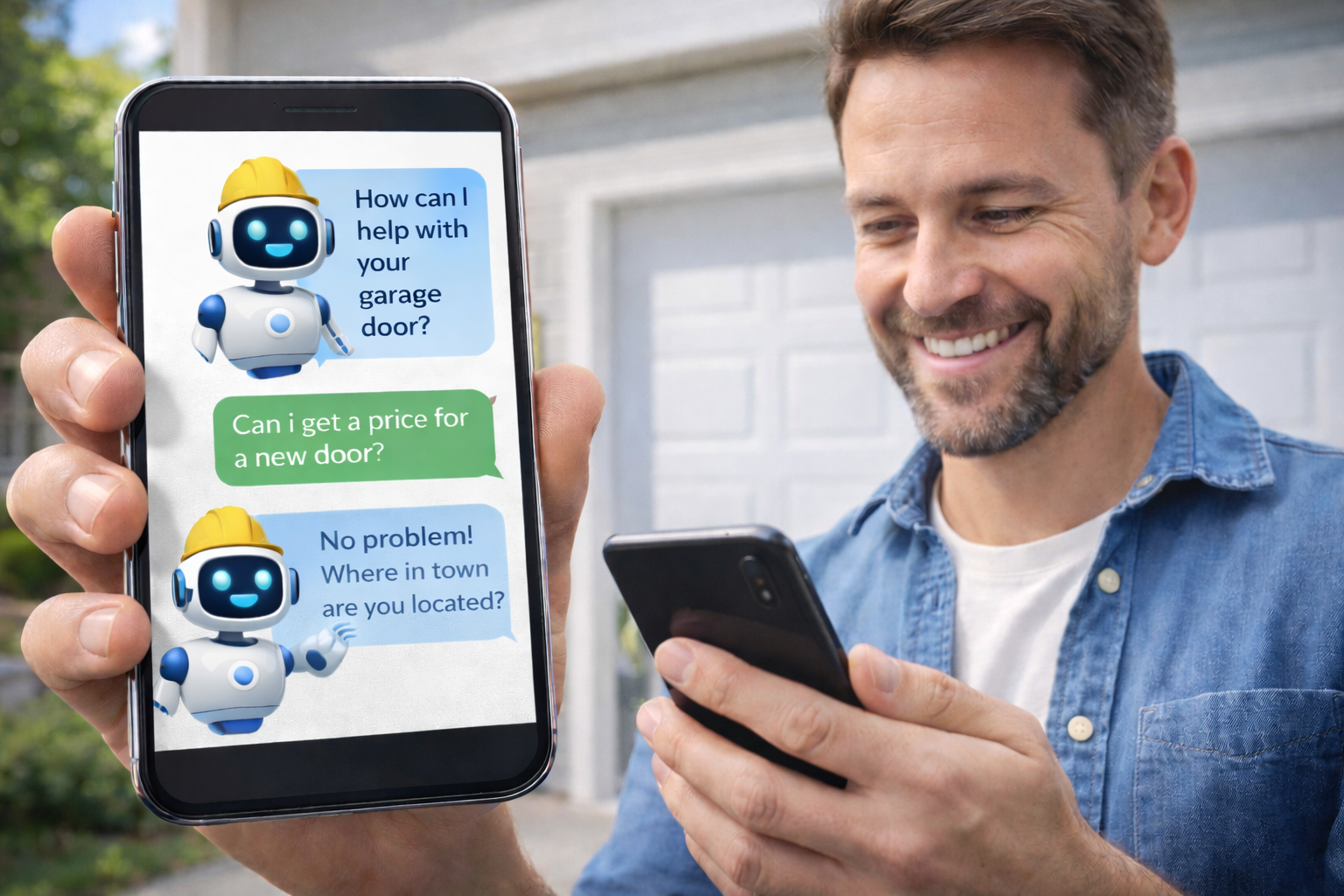 Garage Door Chat bot on a man's phone