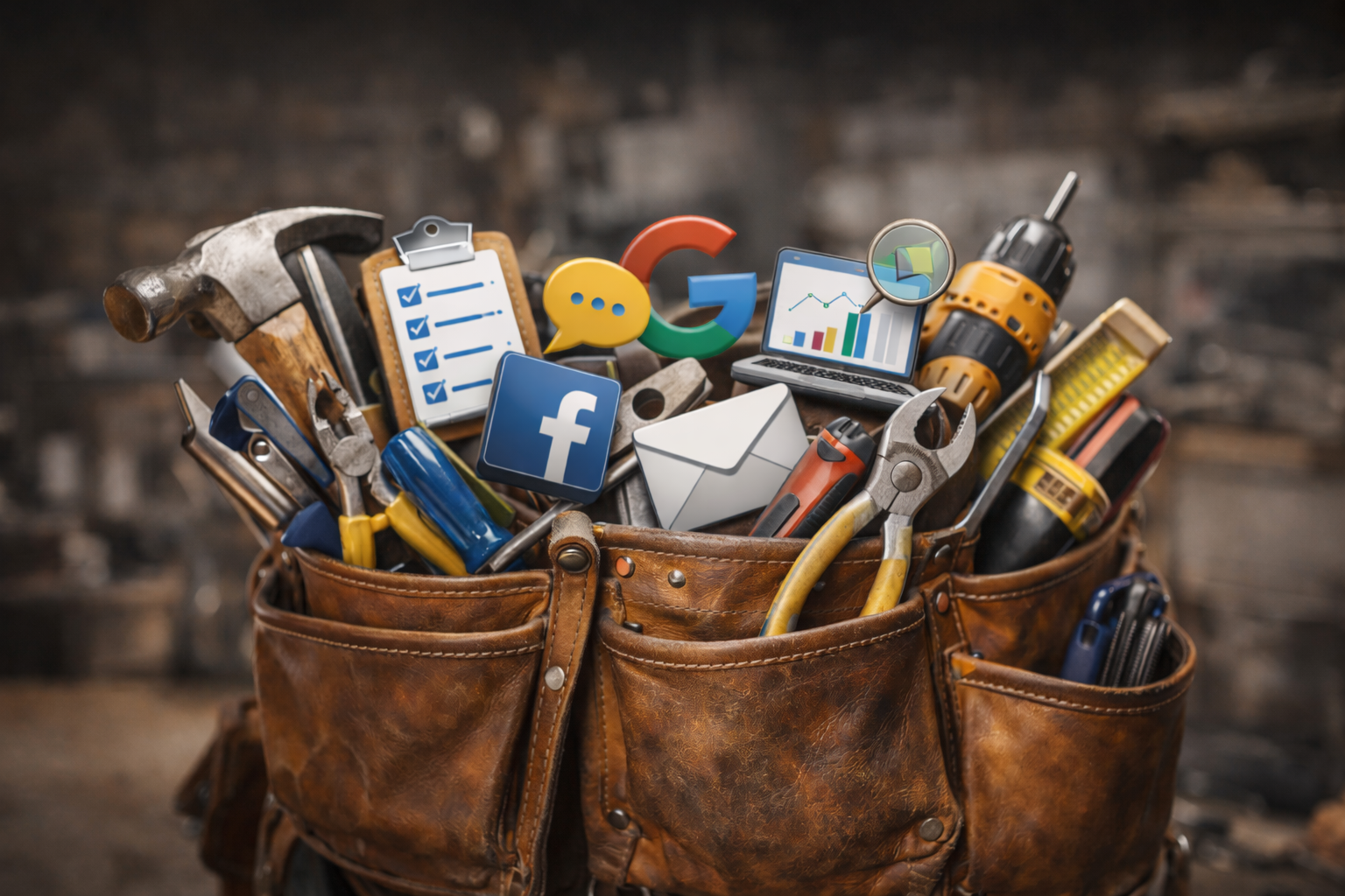 Tool belt full of Marketing tools