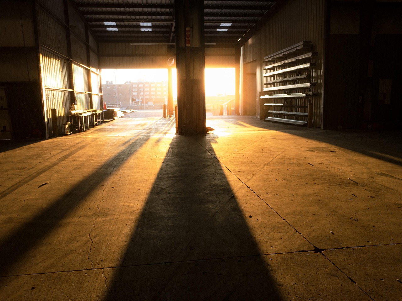 warehouse, bay, storehouse, industry, shipping, industrial, distribution, commercial, freight, entrance, loading, dock, storage, building, cargo, sunbeam, sunrise, glowing, garage, brown sunrise, nature, brown garage, brown industry
